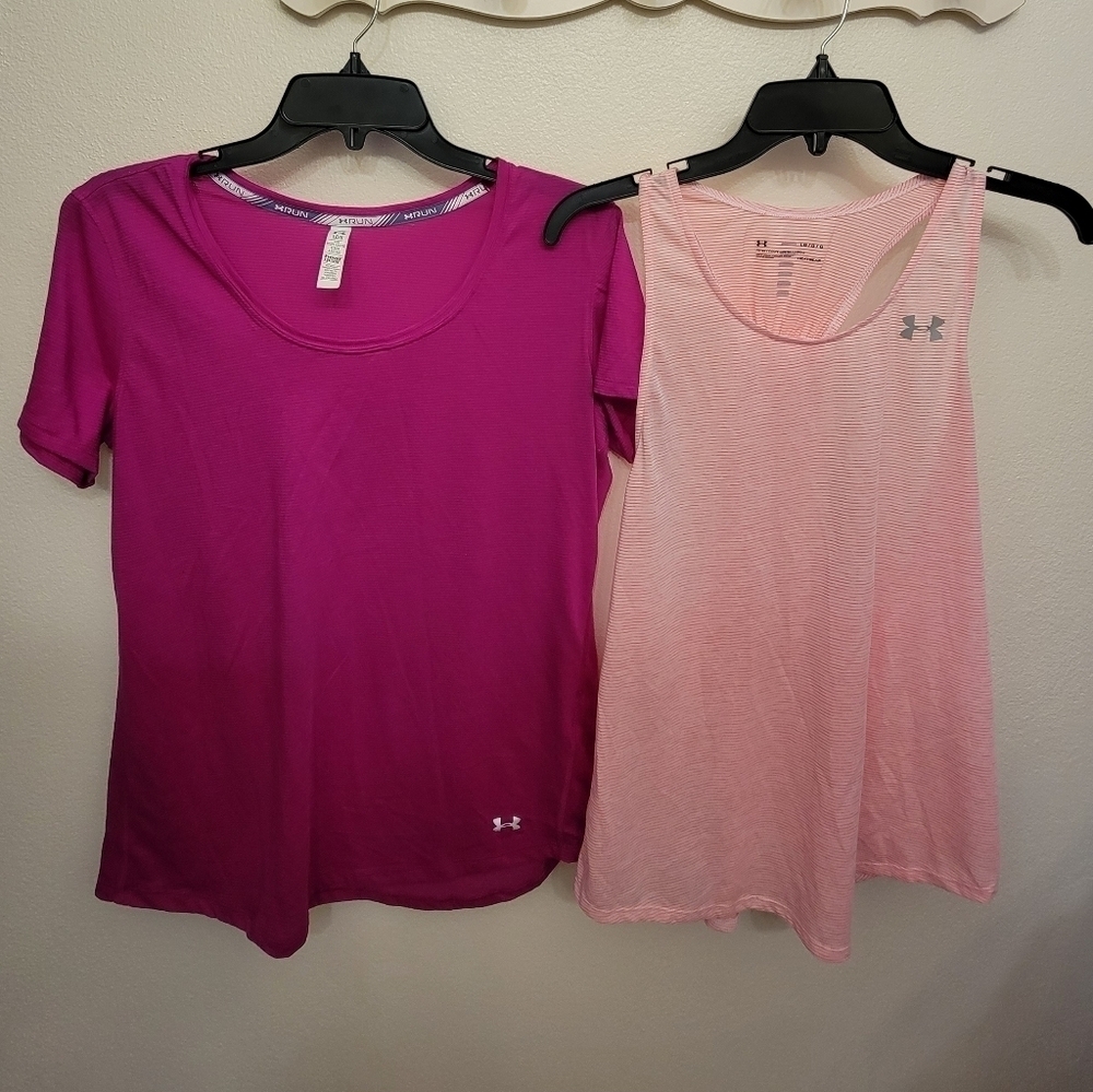 Under Armour Women's Magenta Short Sleeve Tee + Light Pink Tank Top Set